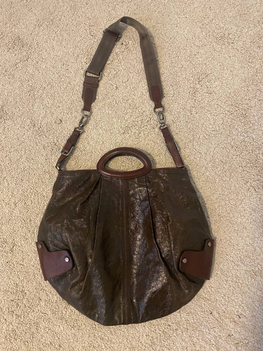 🤎Marni Vintage Brown Leather Round Tote with Removable Strap👜